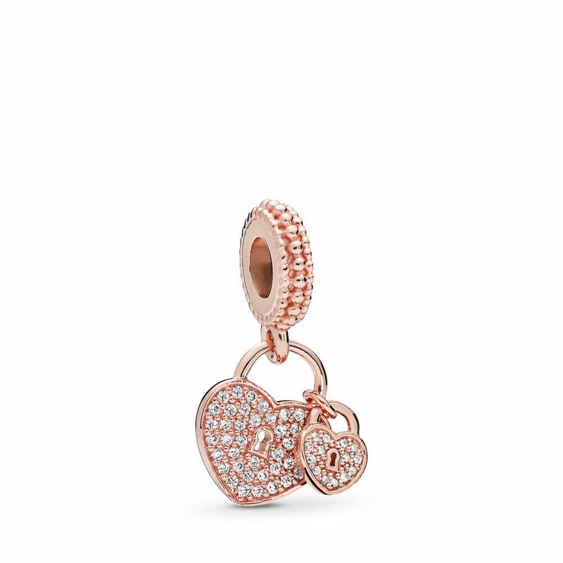 Pandora Rose™ Love Locks Dangle Charm - Pandora Rose/Cubic Zirconia - Canada | TS6249FJ